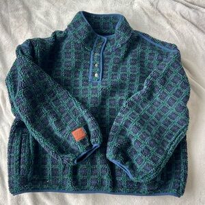 Green and Blue Checkered Fleece Pullover